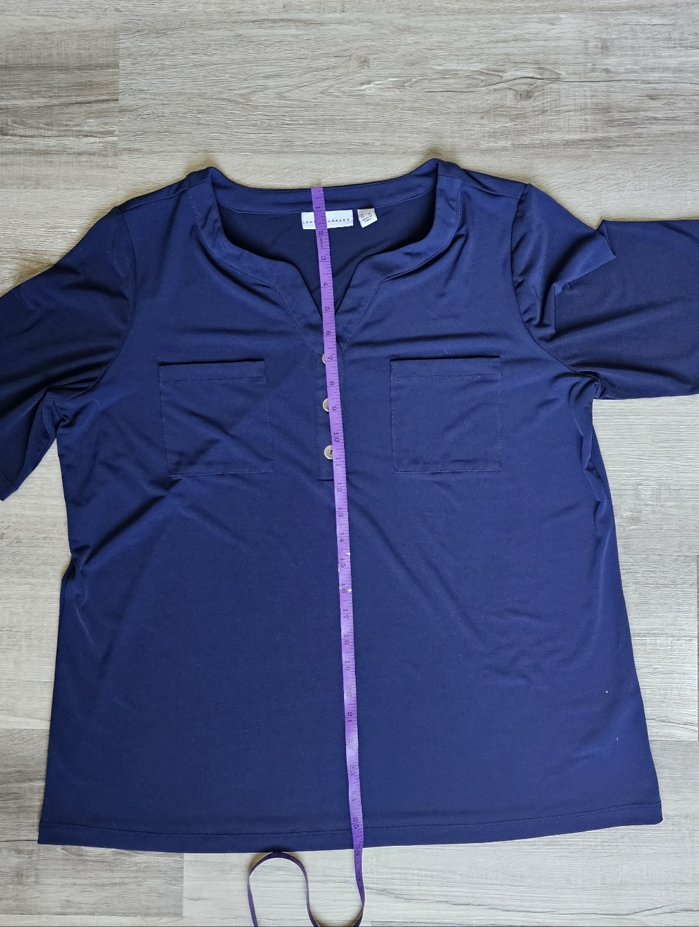 Susan Wraver Navy Short Sleeve Henley Top - Picture 16 of 16